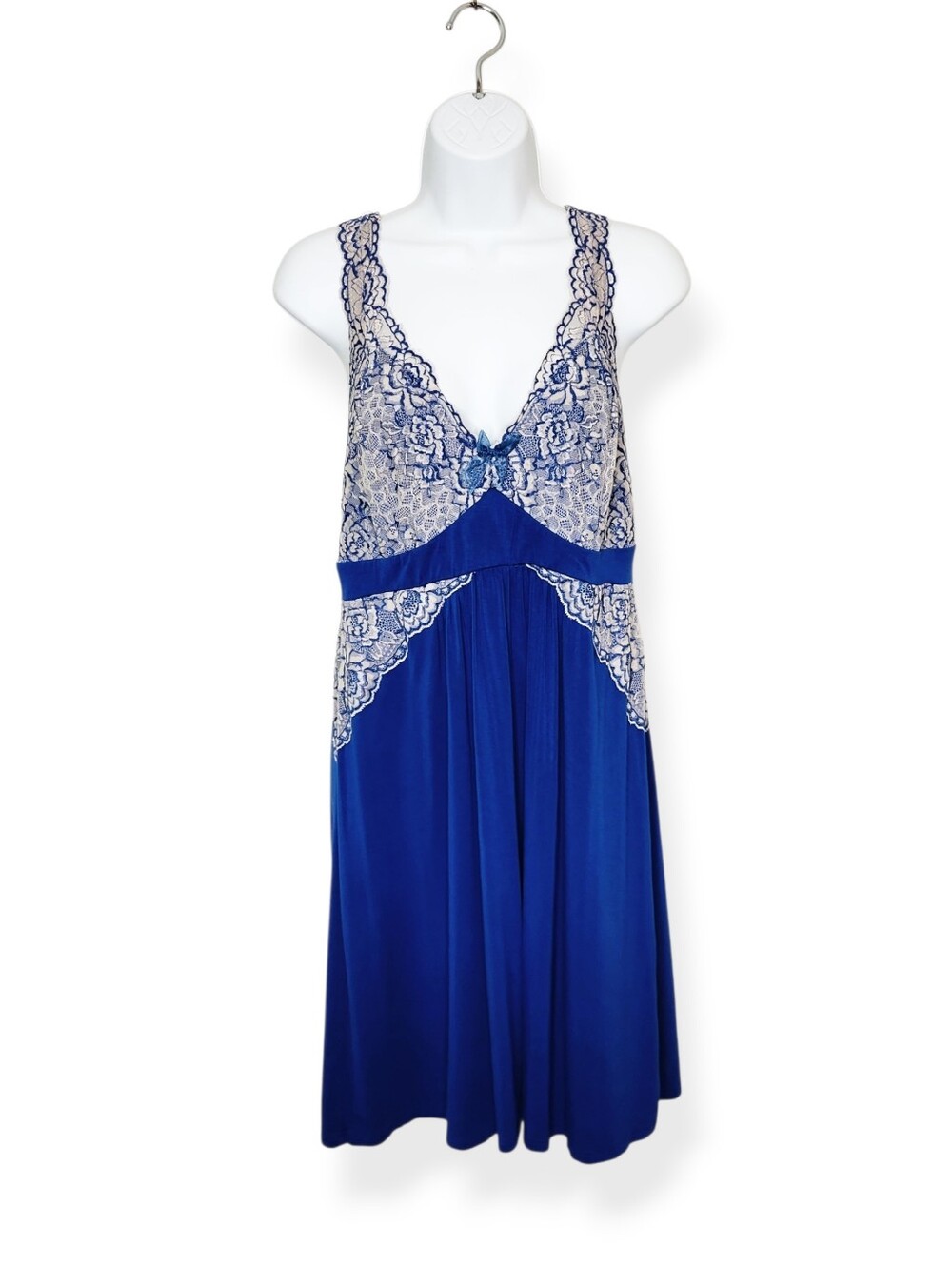 Soma Blue Chemise Halter Nightgown with White Lace Women's Size Large